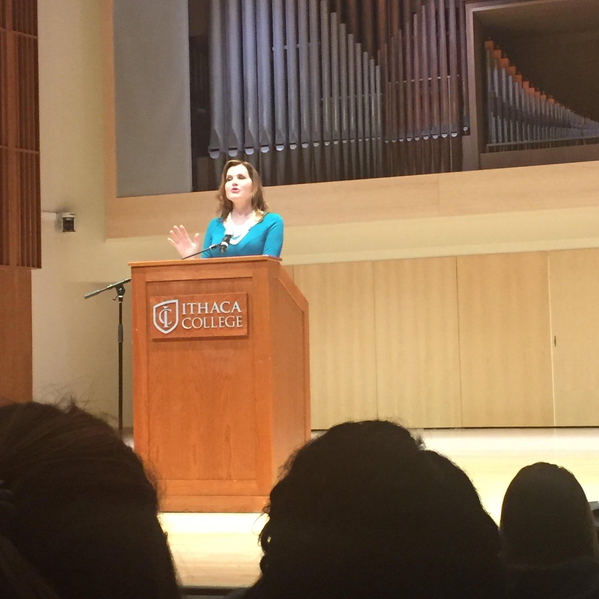 IthacaCollege's tweet photo. "What if we are inculturating generation after generation as seeing 17% of women as the norm?" #GeenaDavisAtIC http://t.co/tZXsdCD54S