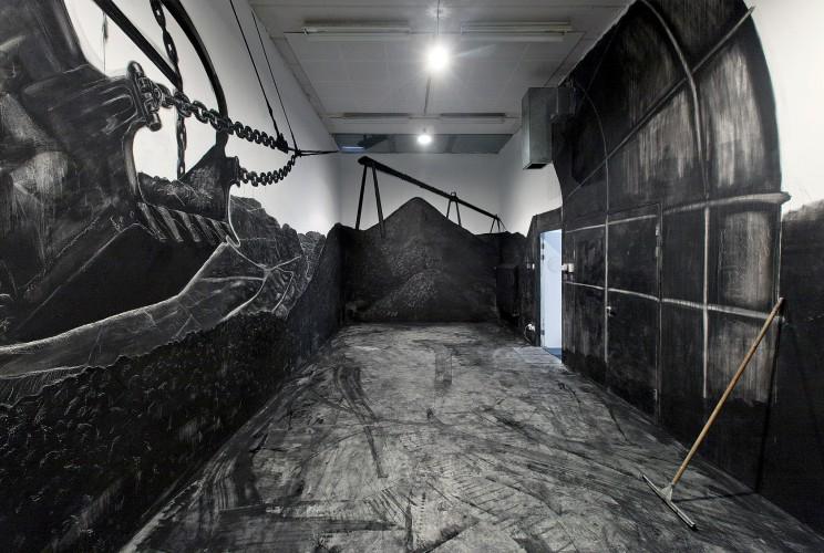 Another piece included in "After Utopia" @sg_artmuseum: Maryanto's installation in charcoal and graphite.