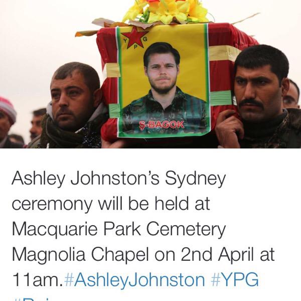 MsKurdistani's tweet photo. #HevalBagok #AshleyJohnston #YPG #Rojava #TwitterKurds #Sydney #Hero #YPJ #funeral #HumanRights http://t.co/lz3FM4y0wj