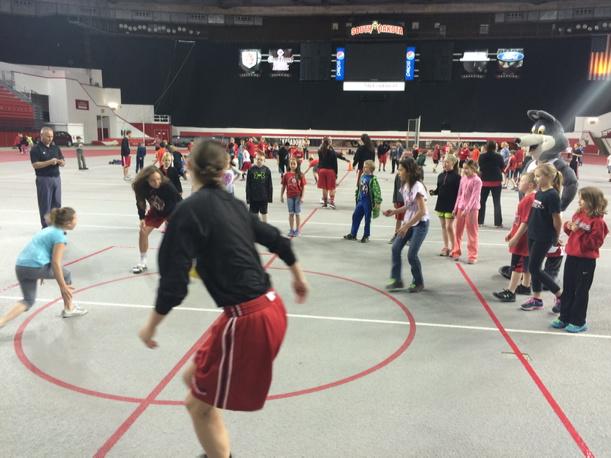 SDCoyotesWBB's tweet photo. Intense game of 4 square with @LisaLoeffler44 and @KellyStewart15. I believe the 2nd graders won this too #USDCARES http://t.co/wsch6xohDY