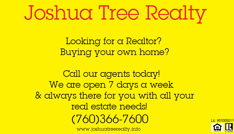 JoshuaTreeHomes's tweet photo. Call our agents at (760)366-7600!
http://t.co/bsZzoIQbFv
#joshuatree #realestate http://t.co/Fb3JzRzeFs