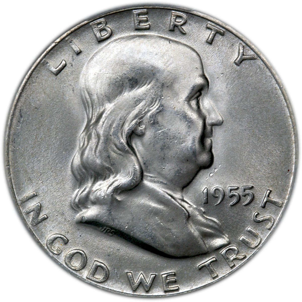 RareCoinCollect's tweet image. 1955-P #Franklin #HalfDollar #PCGS #MintState 66 #FBL Brilliant obv/rev! #coins #rarecoins #FullBellLines