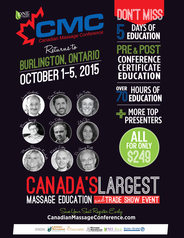 CanadianMassage's tweet photo. The Canadian Massage Conference and Trade Show is coming to Burlington Ontario October 1-5.  http://t.co/LBZu2ujYTZ http://t.co/onaIXnFj9V