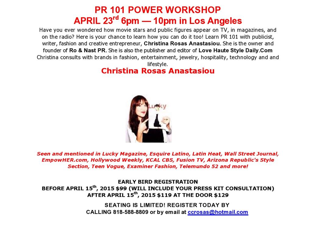 Ever wondered about doing #PR? My girlfriend @CRAStudio717 is holding a seminar to learn the tricks of the trade!