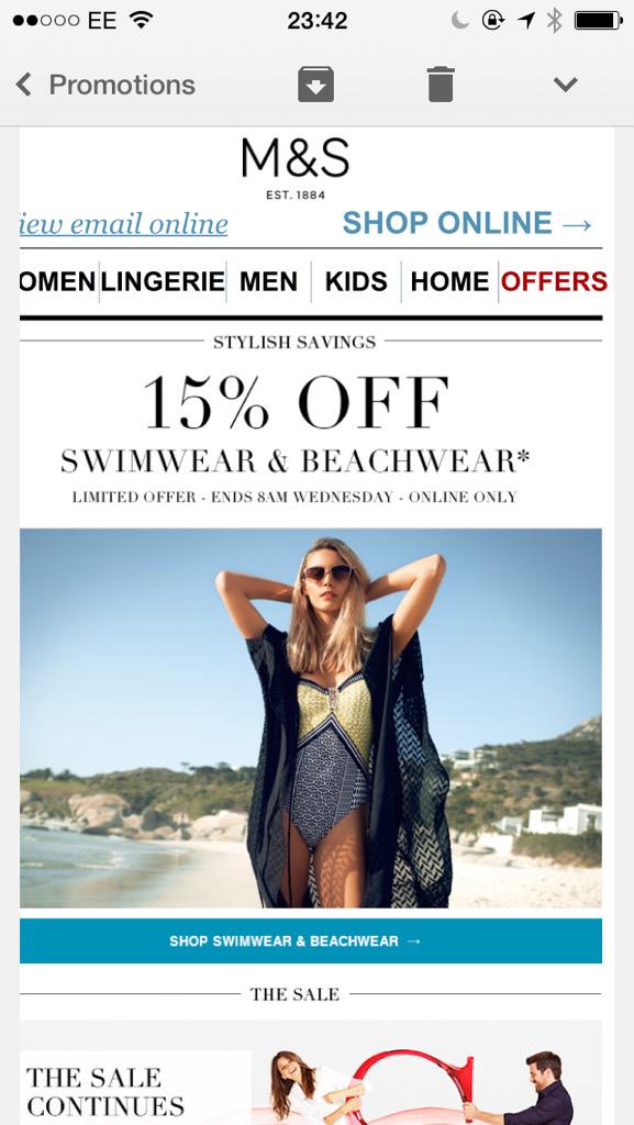 15% off beachwear until 08:00am on line!