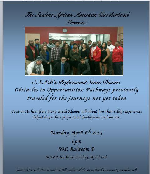 SBU_SAAB's tweet photo. Monday, April 6th ...Join us in SAC Ballroom B for our signature event! RSVP deadline THIS FRIDAY http://t.co/Pe7grckfzg