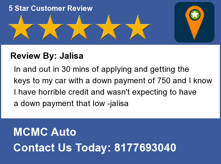 MCMCauto's tweet photo. Review By: Jalisa
In and out in 30 mins of applying and getting the keys to my car with a down payment of 750... http://t.co/ByhITIjXy6
