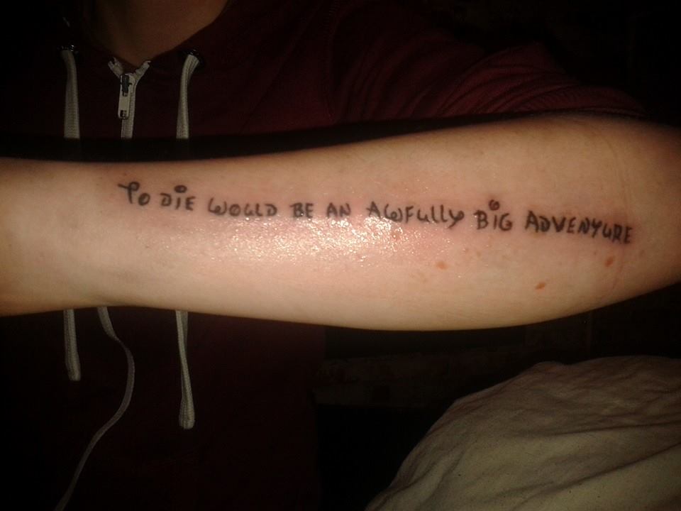 Peter Pan Quotes Tattoo Twitter 上的Skyler Wolf："Disney Peter Pan Quote Tattoo I Done Today. Happy  With This One :) #Disney #Quote #Peterpan #Tattoo #Inked  Http://T.co/2Iryx1Kdlp" / Twitter