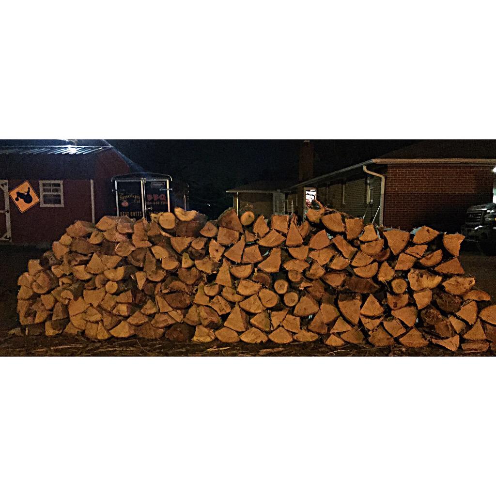 foodnan's tweet photo. Stacked high hickory wood for smoking some South Carolina barbecue @IheartBBQ @_SmokinPig http://t.co/4sXJjf1hxo