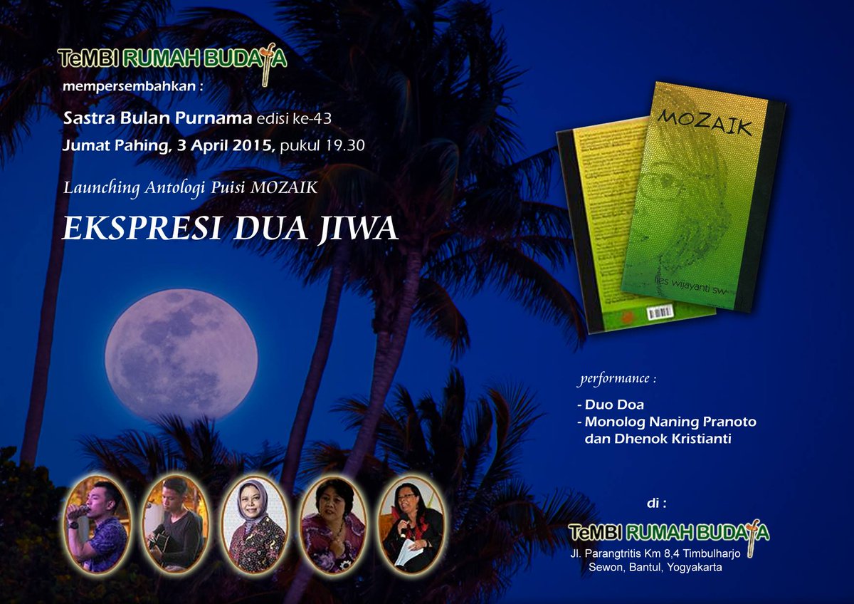 Sastra Bulan Purnama di <a href="/RumahTembi/">Tembi Rumah Budaya</a> | Jumat Pahing, 3 April 2015, pukul 19.30 | Gratiss