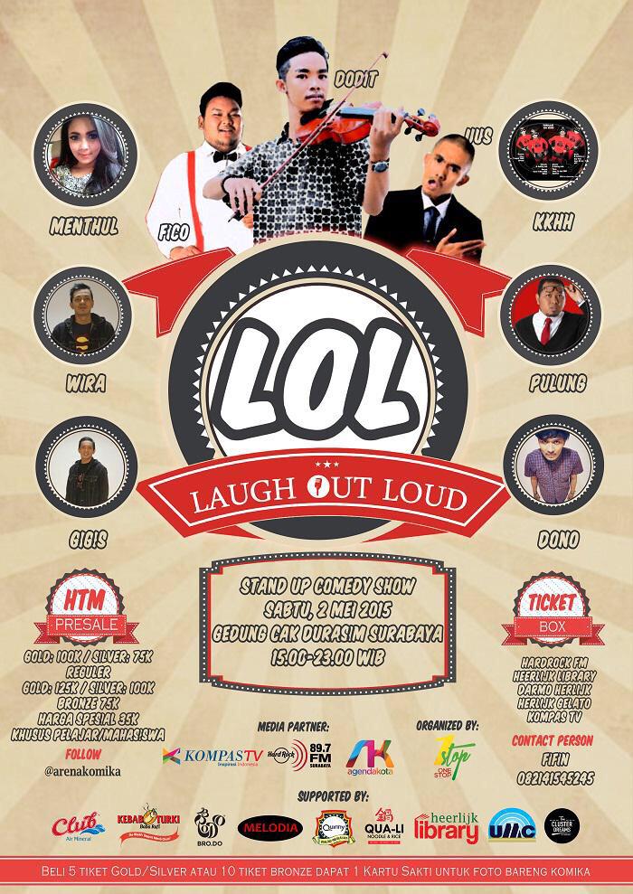 ClusterDreams's tweet photo. StandUpComedyShow |2Mei'15 di CakDurasim Sbyorganized by @1stop_creative info @arenakomika_ habiskan tiketnya #LOLsby http://t.co/ty9yVLJUxx