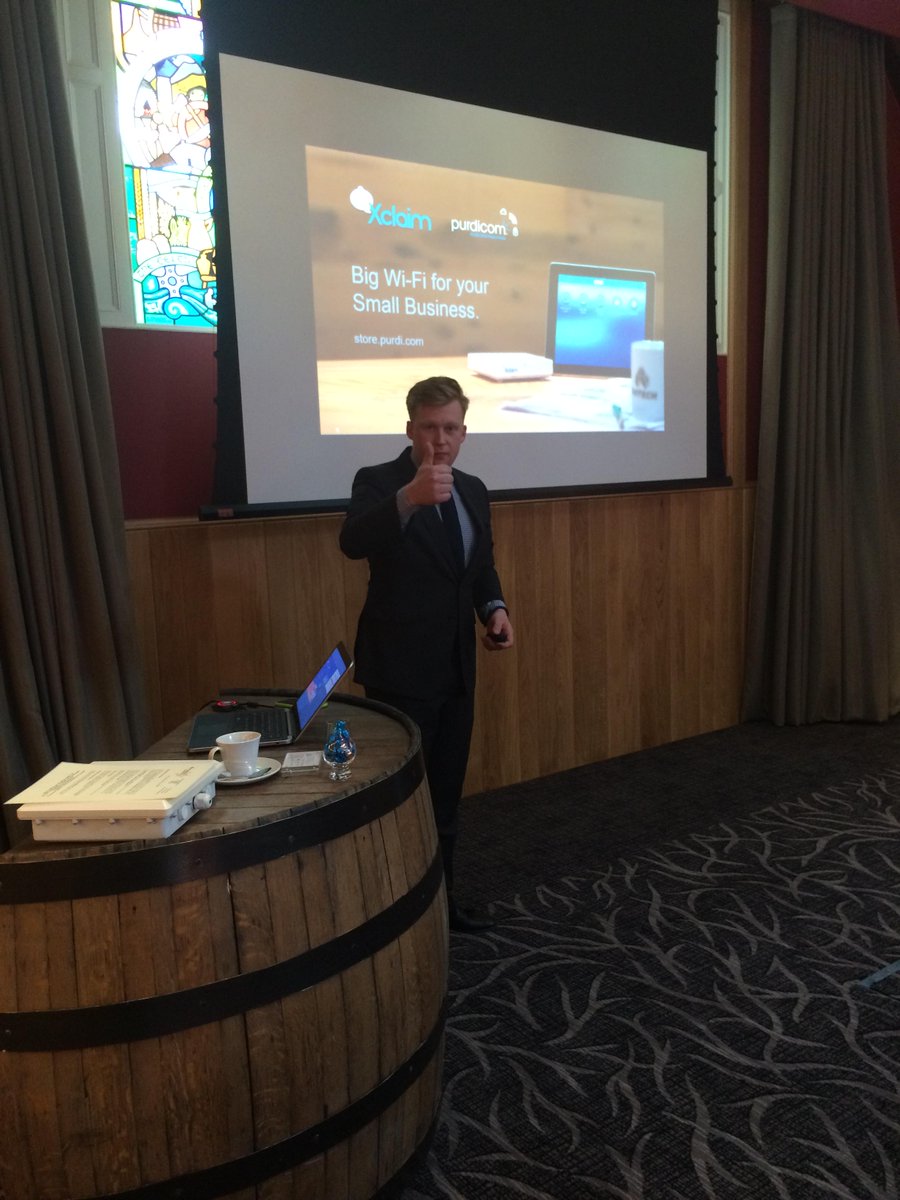 Smifster's tweet image. The big "Thumbs Up" from @georgegarrod presenting @xclaimwireless for @Purdicom at the #WirelessPlus2015 Roadshow.