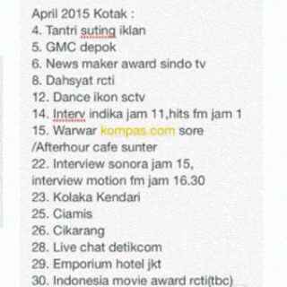 Jadwal <a href="/kotakband_/">Official KOTAK</a> Bulan april 2015