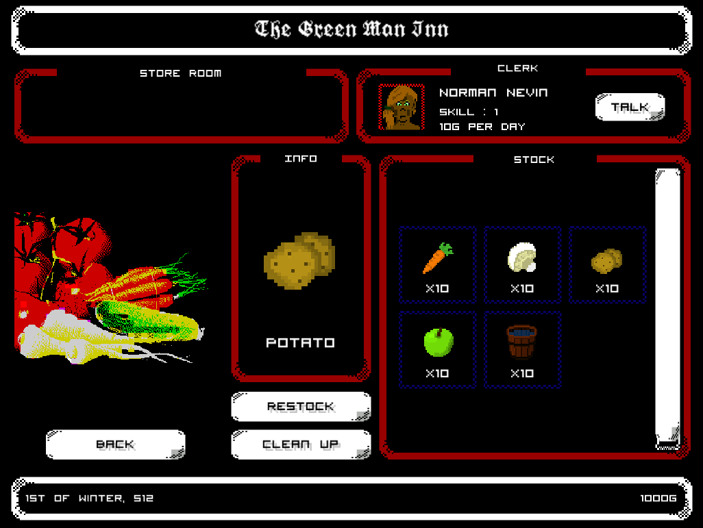 StewHogarth's tweet photo. New concept : RPG about running a medieval tavern. Think @KingDragonPas / Harvest Moon / Lords of Midnight. #GameDev http://t.co/FztF8Ib2o9