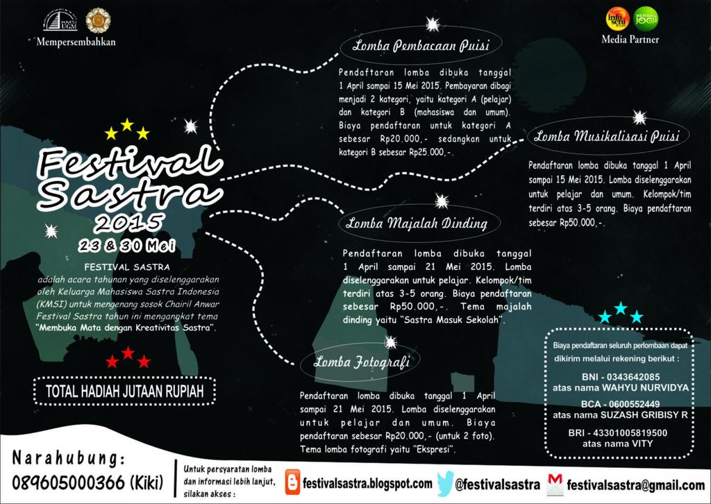Festival Sastra UGM 2015 | Lomba-Lomba | 23 &amp; 30 Mei 2015 | info <a href="/FestivalSastra/">Festival Sastra UGM</a> ato KLIK festivalsastra.blogspot.com