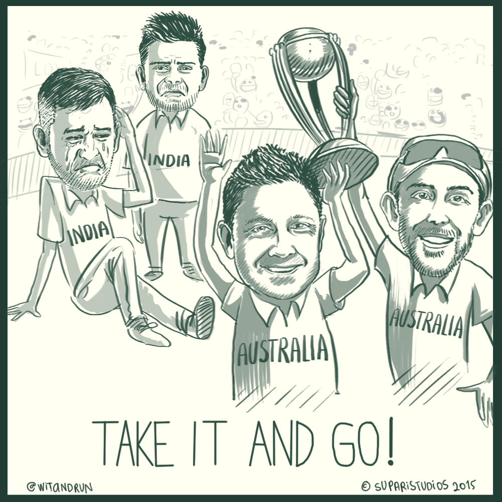 witandrun's tweet photo. We gave it back! #IndVsAus #CricketWorldCup #CWC15Final #CWC15 #Dhoni #WeGaveItBack #MaukaMauka #TakeItAndGo http://t.co/qQaO3kjmbx