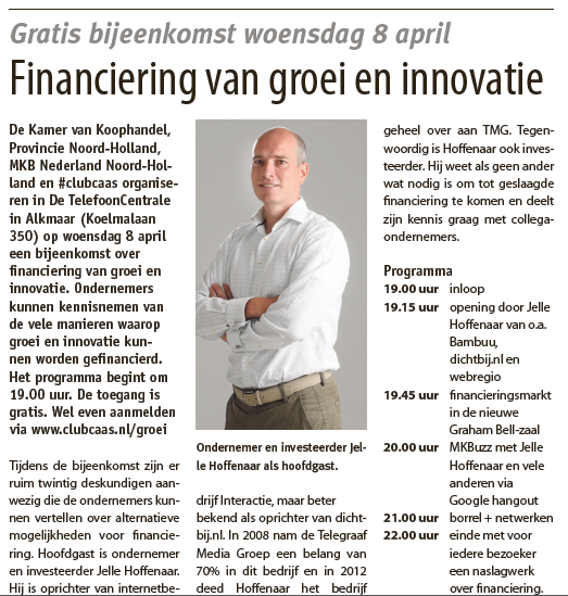 clubcaas's tweet photo. Innovatie en groei centraal @Hoffenaar in Goede Zaken via @nhdagblad Opgeven voor gratis event http://t.co/LPNc0uwb9C http://t.co/grhlriIoBr