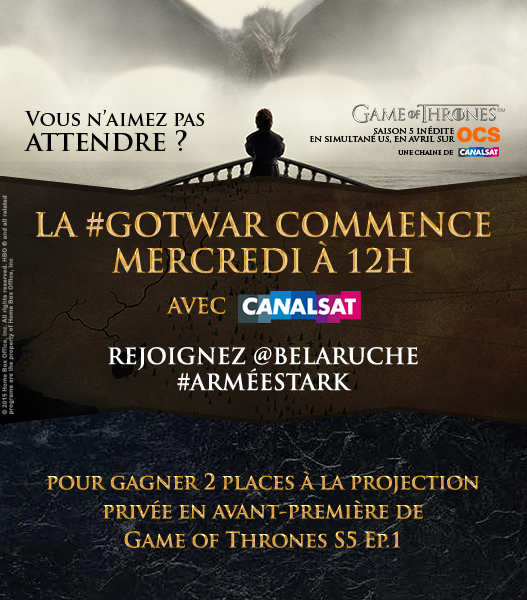 BelaRuche's tweet image. Dès 12h, rejoignez l' #ArméeStark pour remporter des places à l'avant-première de #GameOfThrones... Ready ?