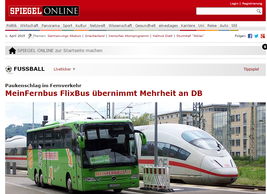 FlixBus_DE's tweet photo. Nach der Fusion unser nächster Paukenschlag: Wir werden 2015 die Schiene revolutionieren: http://t.co/ZPRb6jrzpV http://t.co/BWtY15SeTv