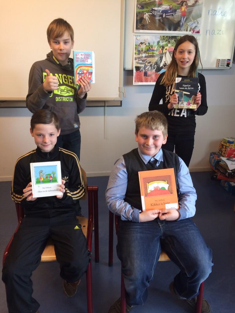 De finalisten van de voorleeswedstrijd. Zo spannend de uitslag is nog niet bekend!