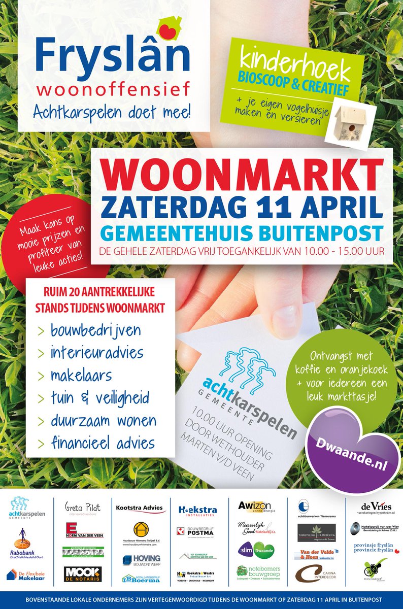 In Achtkarspelen is zaterdag 11 april een #woonmarkt <a href="/Woonoffensief/">Woonoffensief</a>, informatie over subsidies en leuke acties!