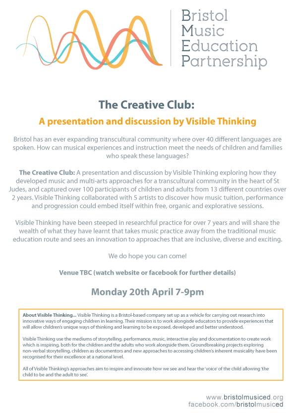 BristolMusicEd's tweet photo. Our next event will be 7-9pm on 20th April, with Visible Thinking. Venue TBC - watch this space! http://t.co/RSNAStUBji