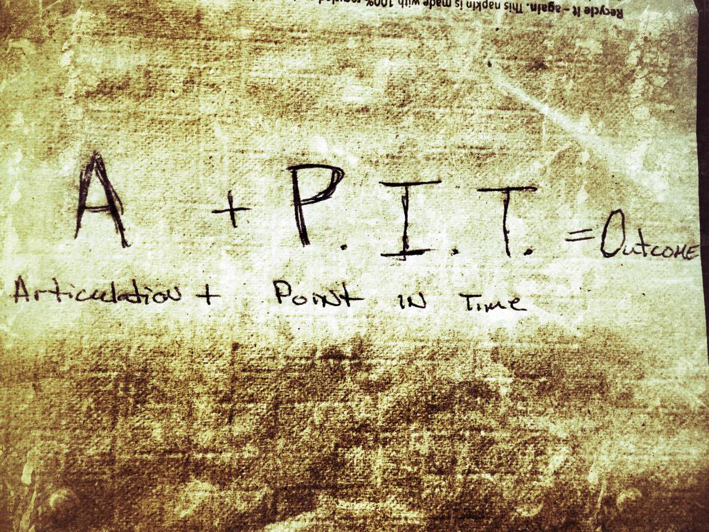 Thing about equations for interactive marketing, articulation + point in time= outcome (A+PIT=O) thoughts?