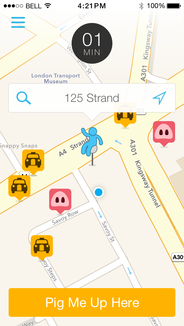 Just tap Pig Me Up Here and a Hailo PiggyBacker will be with you in a matter of hours.