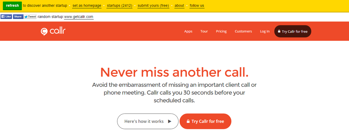 randomstartup's tweet photo. Refresh and randomly discover @getcallr on #RandomStartup http://t.co/vXezWyrPp9 http://t.co/zJDHyPnUTi