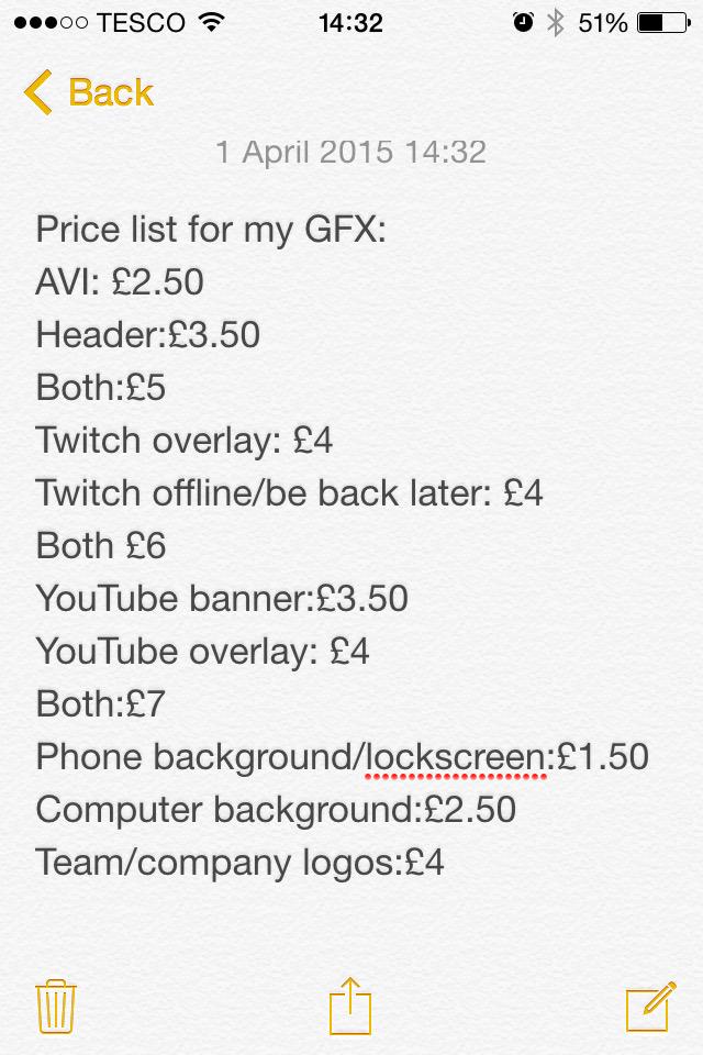 OuterSpaceGFX's tweet photo. GFX price list if you have any questions DM me http://t.co/SaMJYaLSNo