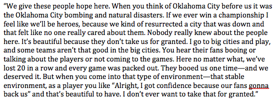 BoomtownHoops's tweet photo. An absolutely incredible quote from KD on Oklahoma and the people that live here. This is what it's all about. http://t.co/NMGL8Eb29V