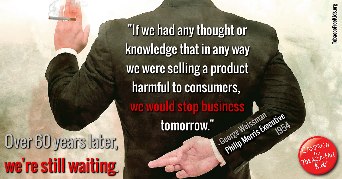 TobaccoFreeKids's tweet photo. To Big Tobacco, every day is #AprilFools. A #tobacco executive really said this: http://t.co/vvbaJmyaq7