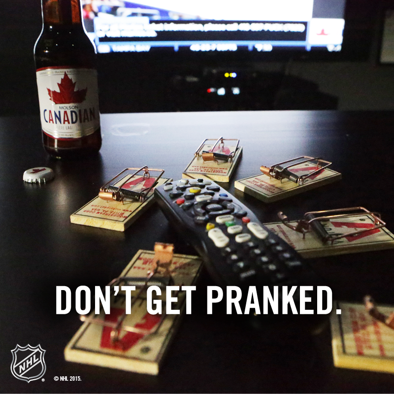 Molson_Canadian's tweet photo. There are 4 @NHL® games on tonight. #dontgetpranked http://t.co/YM0PeK6xWa