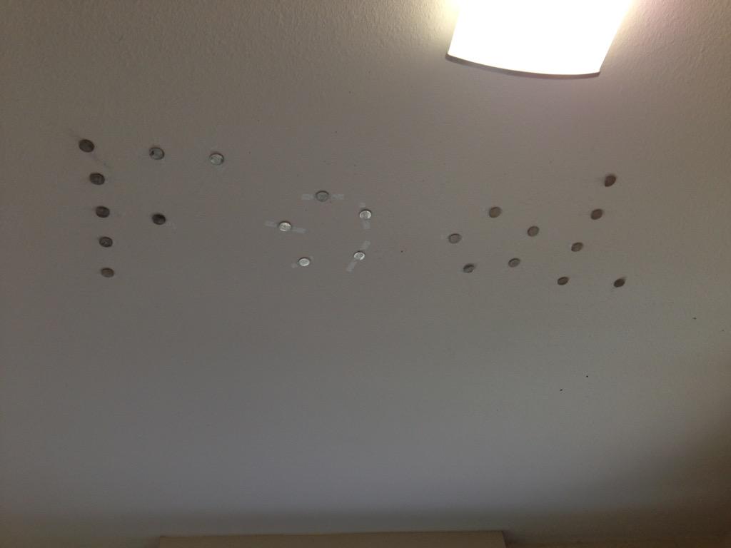 micworms's tweet photo. April fools part 2. All of my laundry quarters are taped to the ceiling!  Thanks   @k8lynn29 and @KellyTaffe http://t.co/aAXvOOiwSd