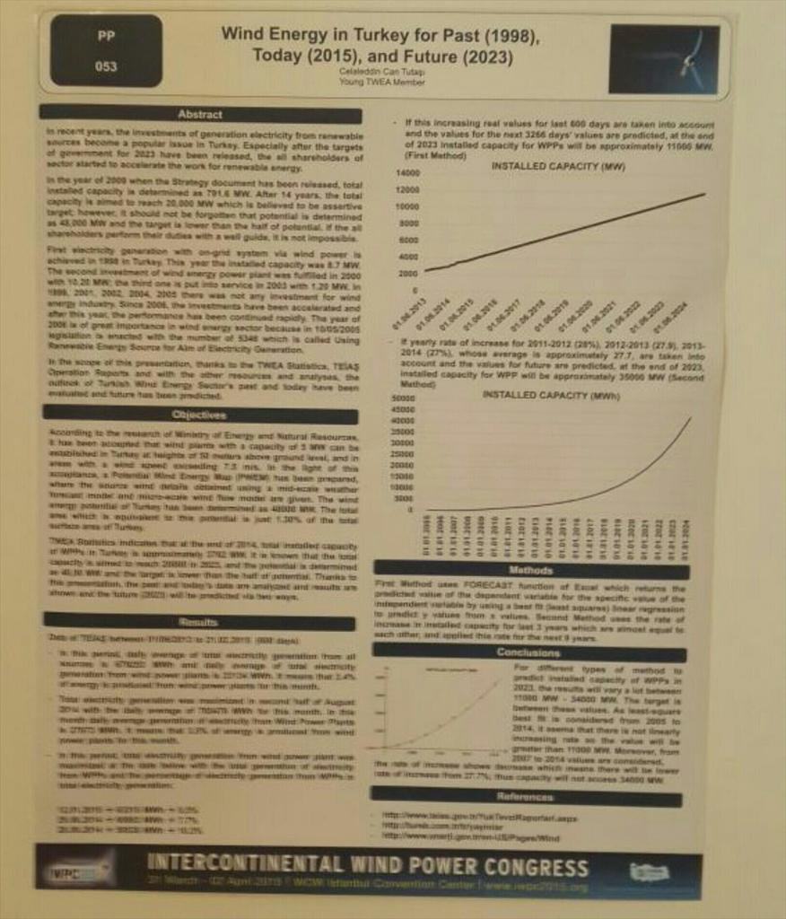cctutasi's tweet photo. Kıtalararası Rüzgar Enerjisi Kongresi'nde yayınlanan 2023 Rüzgar Enerjisi Hedeflerimizle ilgili analizim #iwpc2015 http://t.co/YBwpGYfKl2