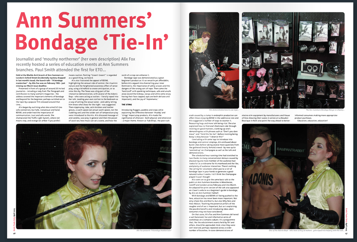 Whee! A double-page spread in <a href="/ETOMagazine/">ETO Online</a>, with a tip top review of my @Ann_Summers Beginners' Bondage Classes!