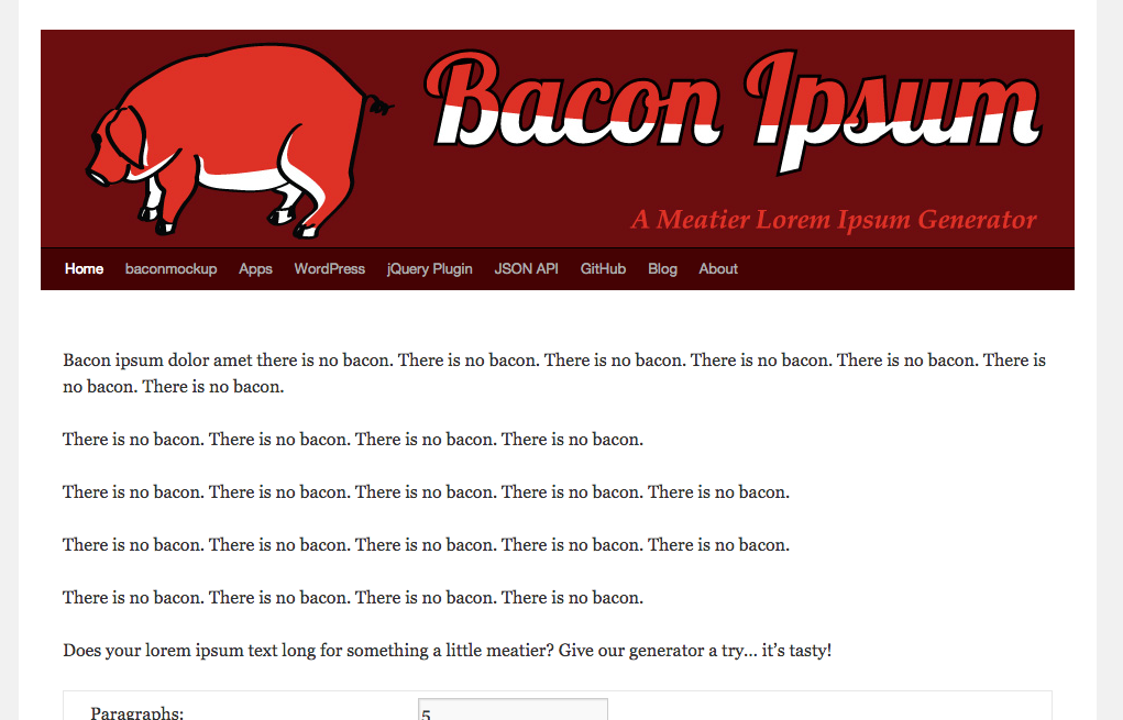 al_north's tweet photo. "There is no bacon"?!? What happened to @BaconIpsum? http://t.co/9xFiSabsYD