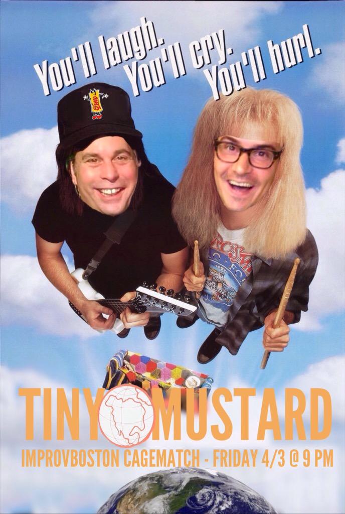 TinyMustard's tweet photo. @improvboston ! TINY MUSTARD! PARTY TIME! EXCELLENT! See you Friday @9 PM at CageMatch! http://t.co/Tmea4cinbP http://t.co/mJiCpRWUgI