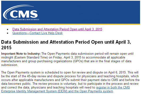 SunshineActSW's tweet photo. Yesterday the CMS extended the deadline to file physician payments until April 3. https://t.co/jJDGzSFqwl http://t.co/h3SgqM0CTg