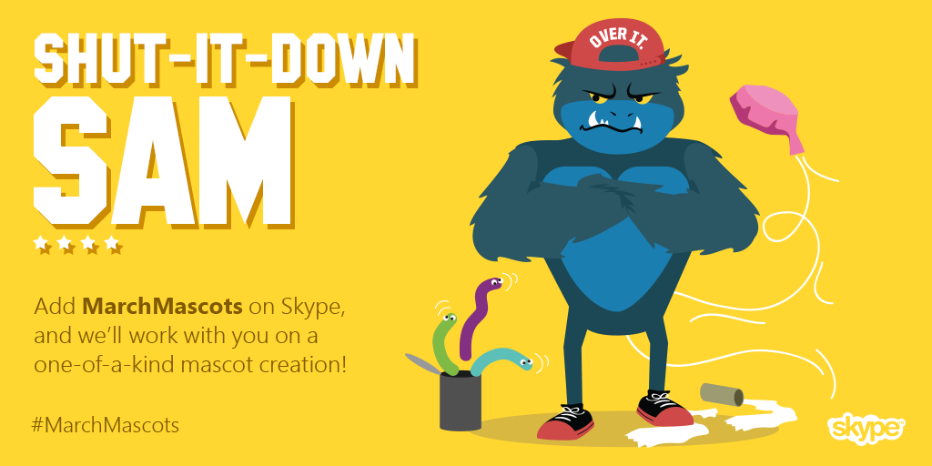 Skype's tweet photo. Who has time for jokes? He’s got a game to win. #AprilFools #NotDoingItThisYear #MarchMascots http://t.co/tv9SO7di5d http://t.co/8CoM5HPOeC