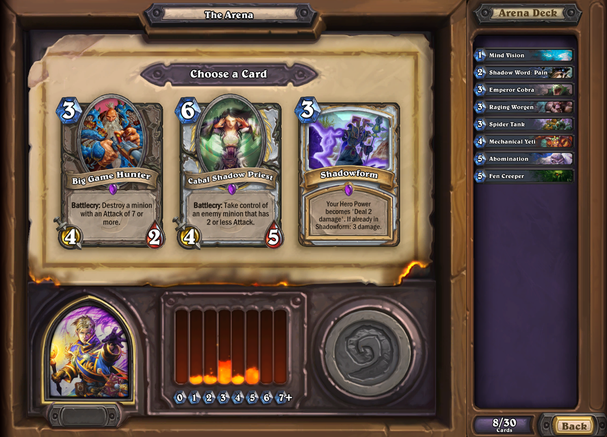You're 8 cards into drafting a #Hearthstone Arena deck; which card do you pick next out of these three?