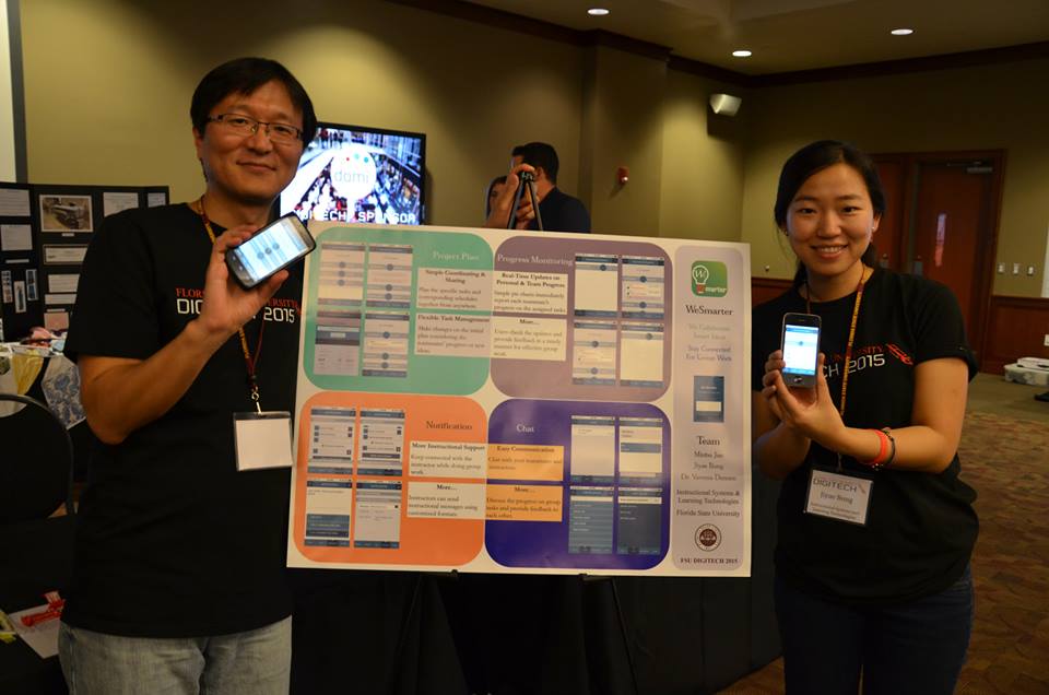 fsuannescollege's tweet image. Minho Joo and Jiyae Bong, @ISLT_FSU students, showcase their mobile app for group work at #FSUDigitech!