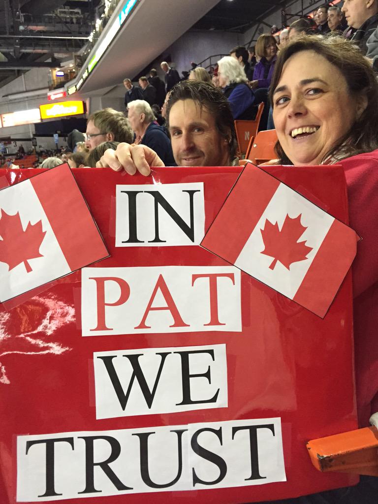 curlinggeek's tweet photo. "@skram68: #InPatWeTrust @curlinggeek my wife made a sign for tonight's game. http://t.co/b03ND1R6aq" Beauty! @CurlingCanada