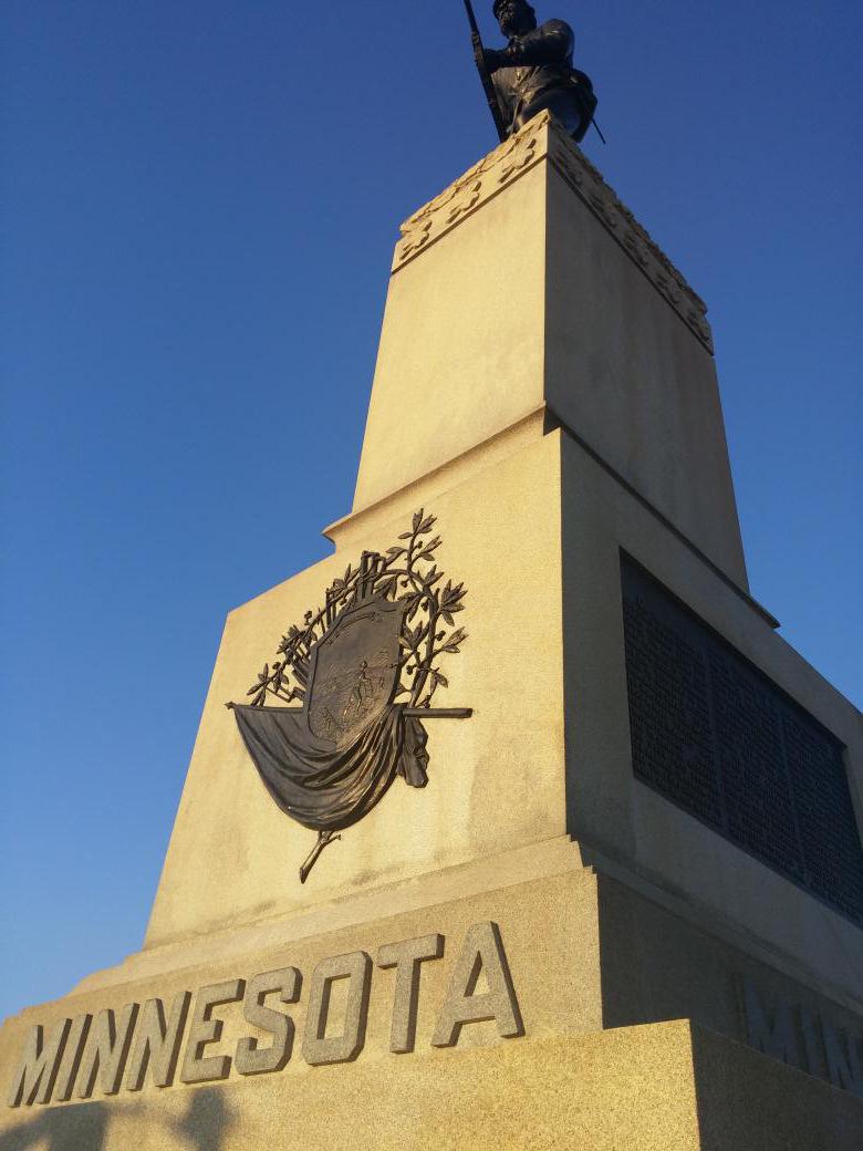 USTSTLF's tweet photo. The #mysterybus stopped by Gettysburg, PA and took a battlefield tour. Here is the Minnesota memorial! http://t.co/MU63sOcMnn