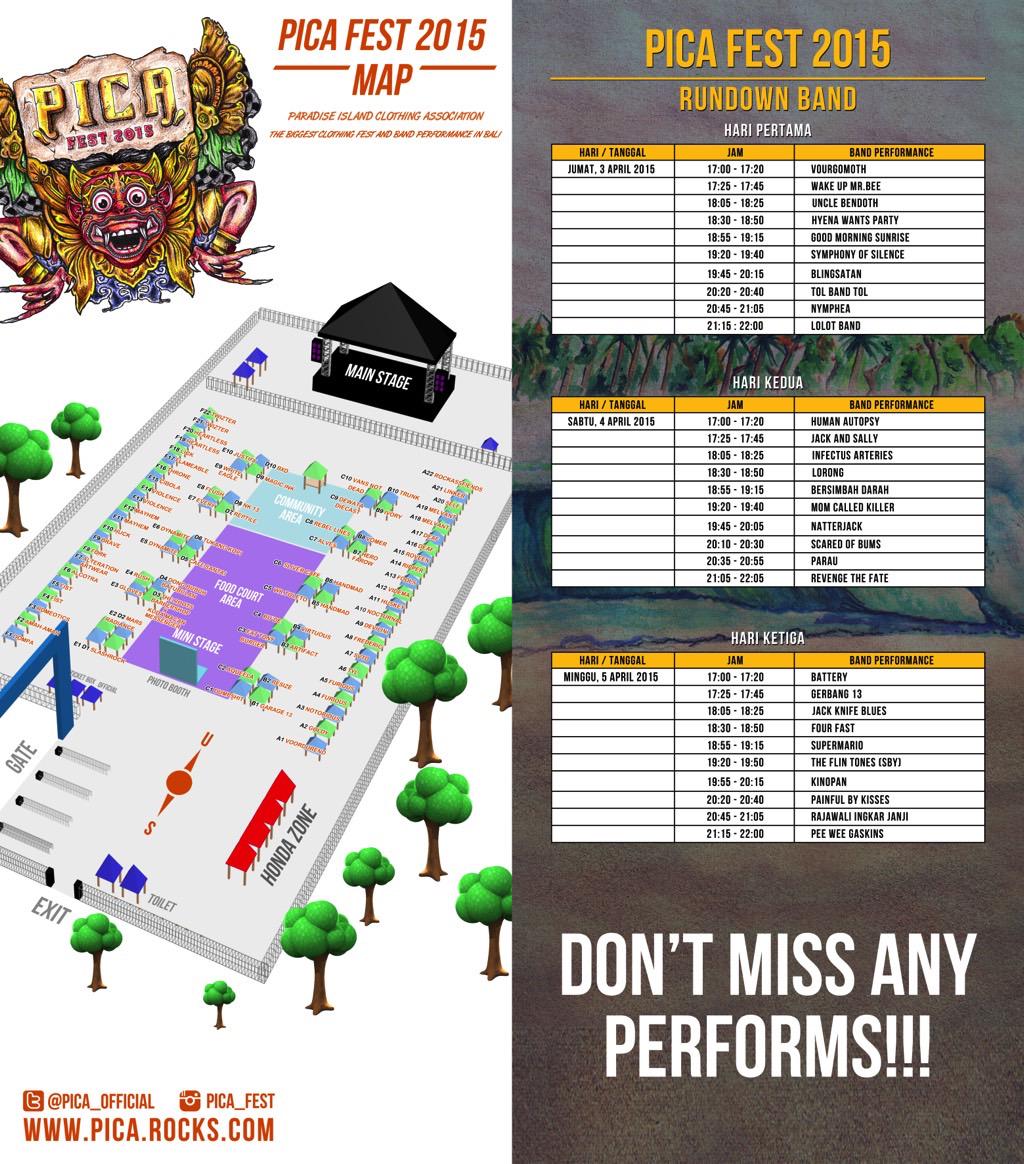 Rundown di acara Pica Fest besok, di save ya biar gak ketinggalan jadwal manggung band fav kamu. :)