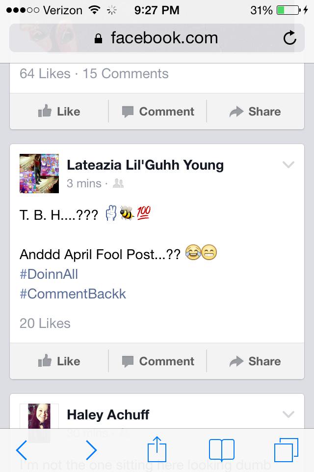 ItsUncleTrap's tweet photo. 😩they be doing the most on facebook. like wtf is a april fools post? http://t.co/snVNW1QP9u