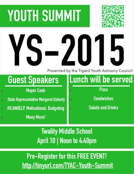 TigardYAC's tweet photo. Next Friday, April 10, mark your calendars to be at the Youth Summit 2015! For more info go to http://t.co/SqHco6pkie http://t.co/HSKDvy9xKS