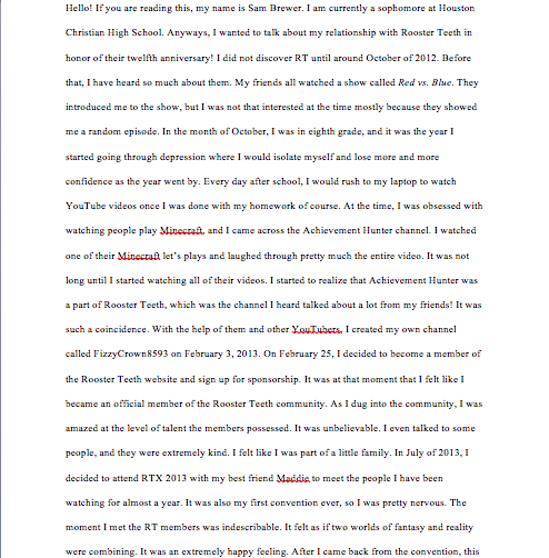 FizzyCrown8593's tweet photo. Here's a brief summary about my relationship with @RoosterTeeth. You guys are absolutely amazing! #RT12Years http://t.co/ij0ZqtKiWI