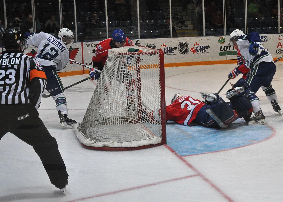 PrairiePostSC's tweet photo. Tough night for the @SCBroncos as their season ends with a 4-0 loss to the @WHLpats. http://t.co/0yMLQk3djj