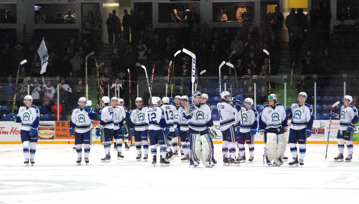 PrairiePostSC's tweet photo. Tough night for the @SCBroncos as their season ends with a 4-0 loss to the @WHLpats. http://t.co/0yMLQk3djj
